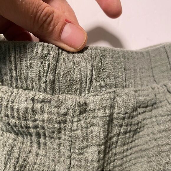High-Rise Pull-On elastic Shorts muslin cotton gauze green XL - Picture 3 of 7